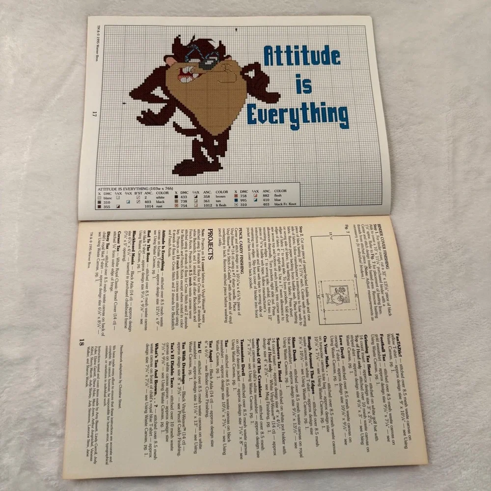 Tazmania Devil‎ Cross Stitch Leaflet Pattern Book 1995 Looney Tunes Crafting